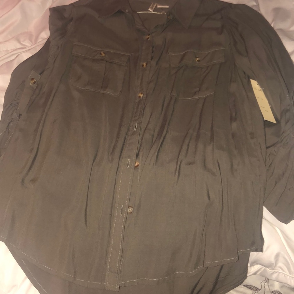 Green button up shirt